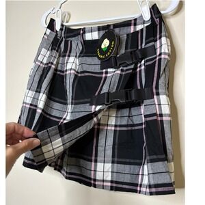 Black‎ Friday Dolls Kill Organic Cotton Plaid Buckle Wrap Mini Skirt 8 New